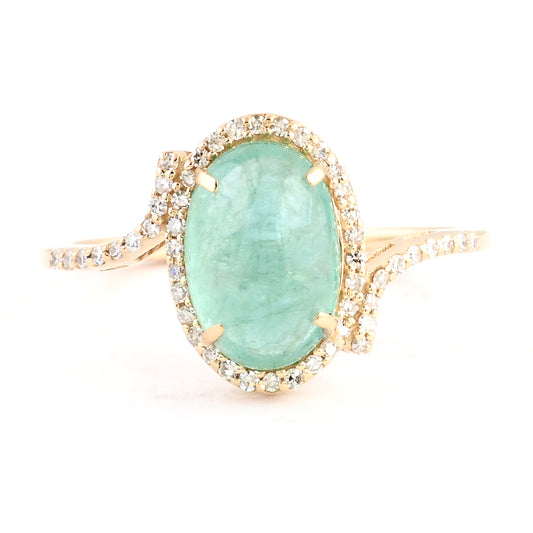 2.39 Ct Oval Cabochon Natural Beryl Emerald 14K Gold Ring