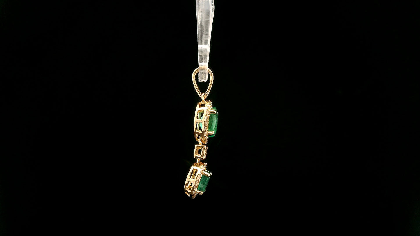 1.14 Ct Oval, Round Natural Emerald 14K Gold Pendant
