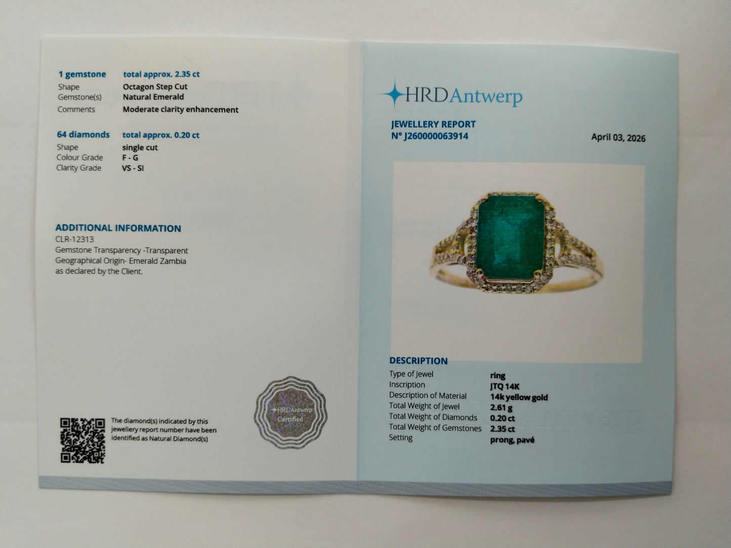 2.55 Ct Octagon Step Cut Natural Emerald 14K Gold Ring