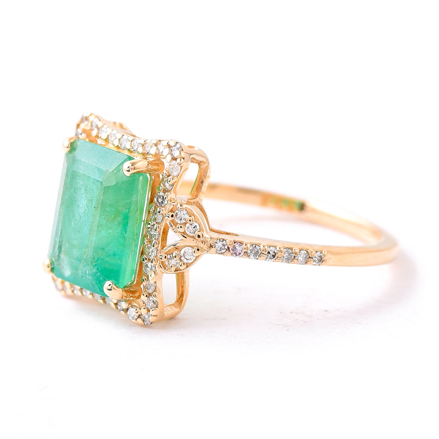 2.20 Ct Octagon Step Cut Natural Emerald 14K Gold Ring