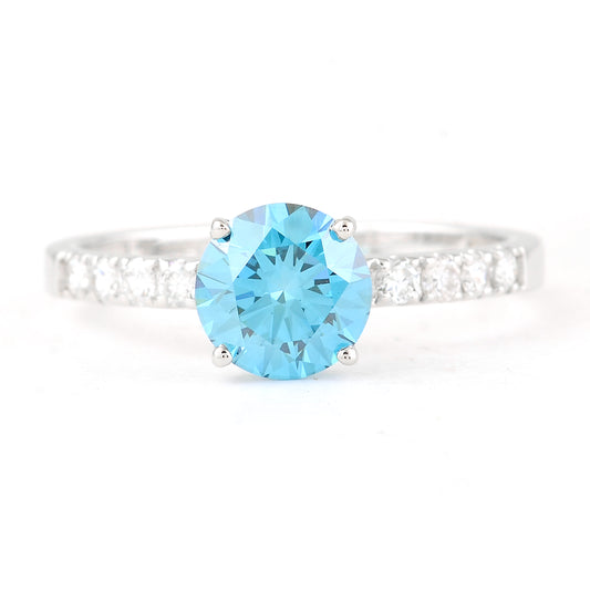 1.36 Carats Blue Lab Grown Diamond 14K Gold Ring
