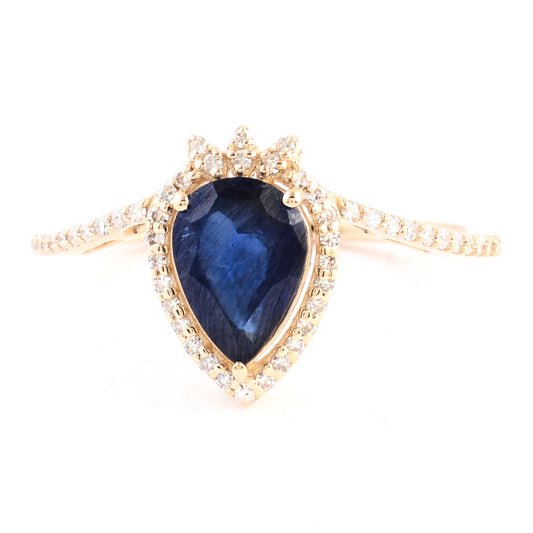 1.41 Ct Pear Mixed Cut Natural Corundum Sapphire 14K Gold Ring