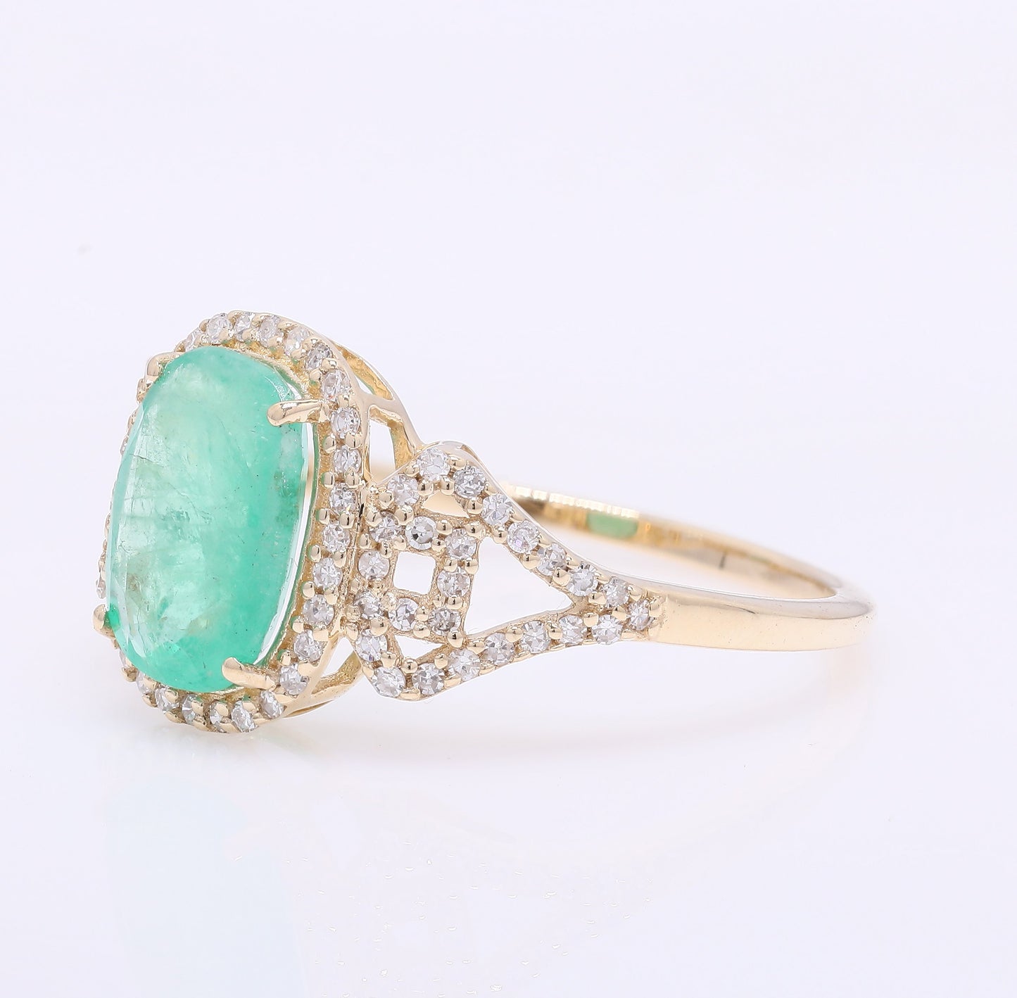 1.83 Ct Cushion Mixed Cut Natural Emerald 14K Gold Ring