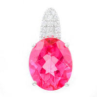 6.09 Ct Oval Pink Topaz, White Zircon, 925 Sterling Silver Pendant