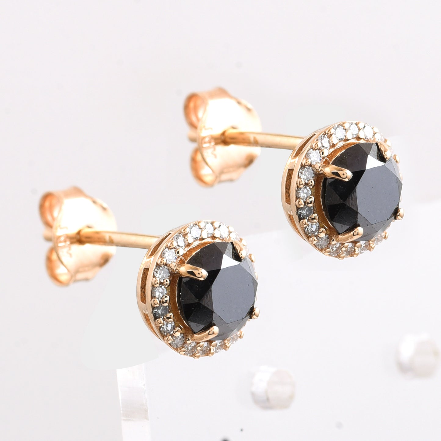 1.70 Ct Round Black Diamond 14K Gold Earrings