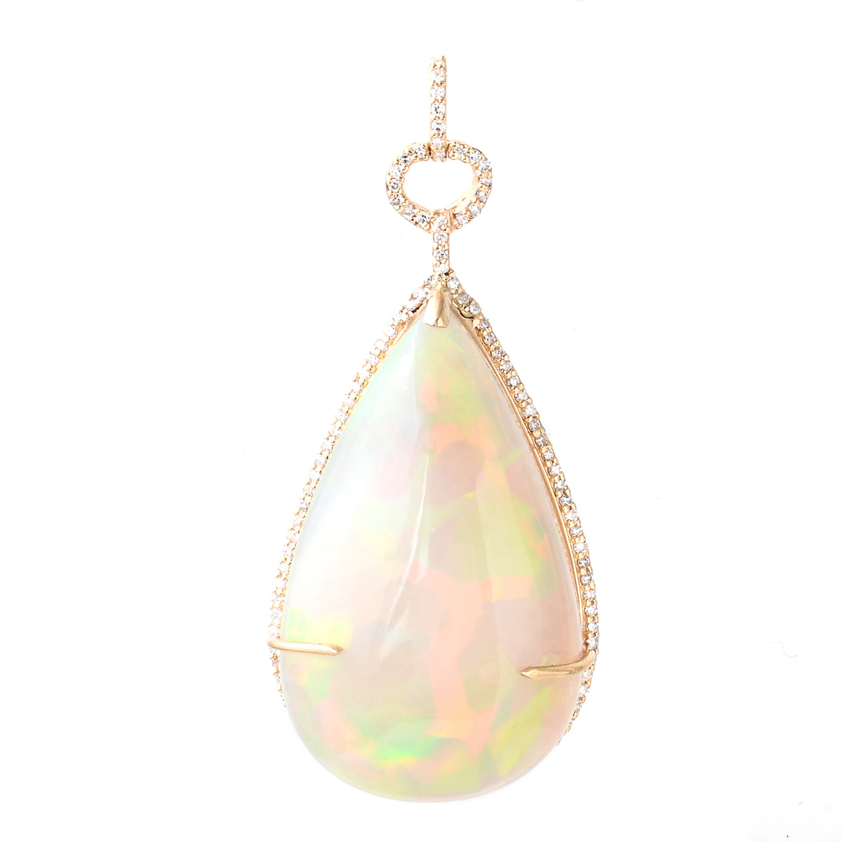 24.52 Ct Pear Cabochon Natural Opal 14K Gold Pendant