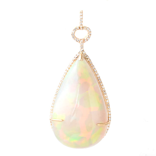 24.52 Ct Pear Cabochon Natural Opal 14K Gold Pendant