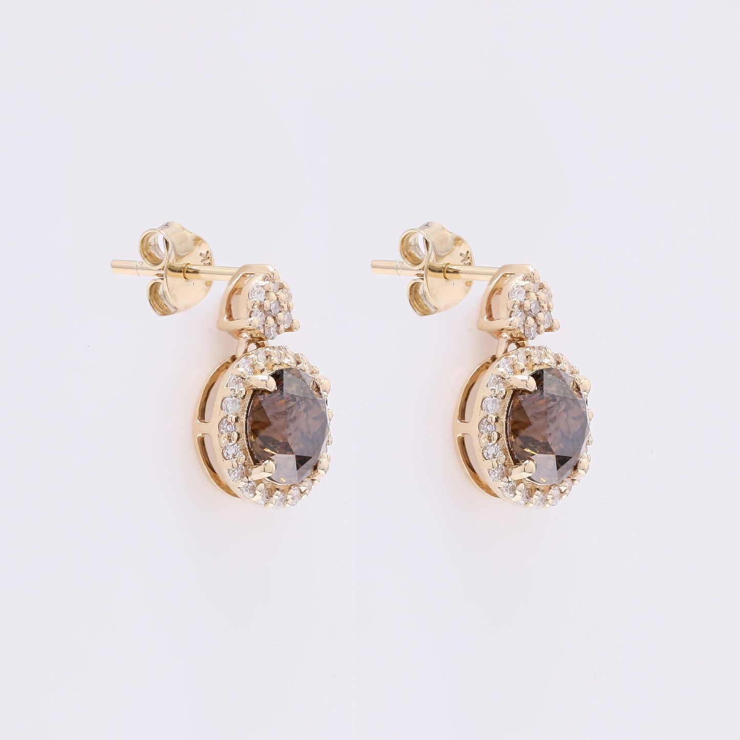 1.41 Ct Round Red Diamond 14K Gold Earrings