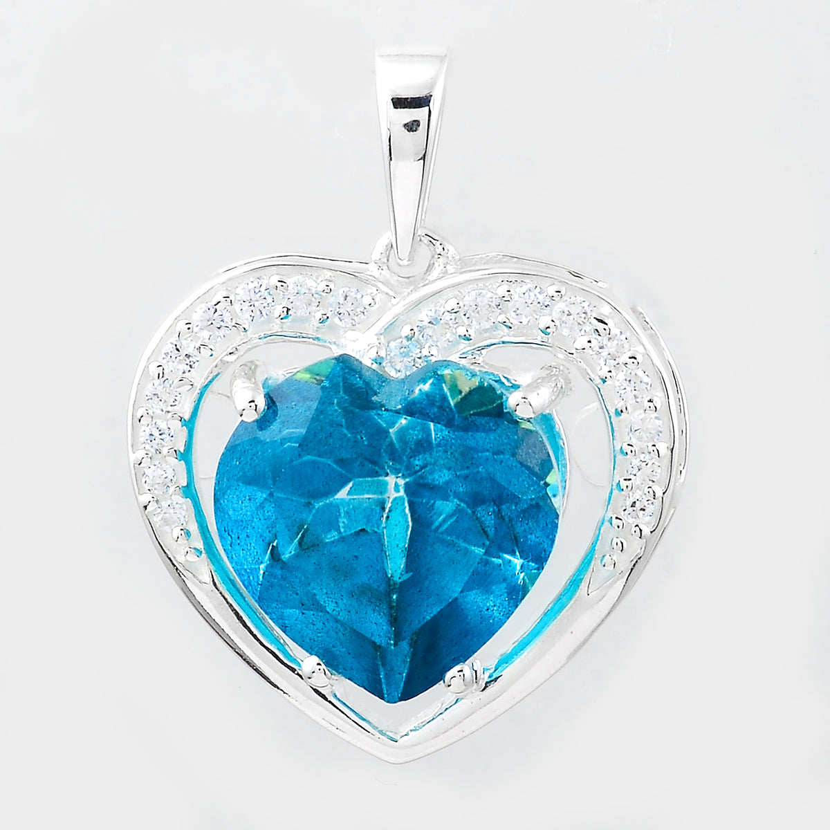4.66 Ct Heart Pariba Topaz, Cubic Zirconia 925 Sterling Silver Pendant
