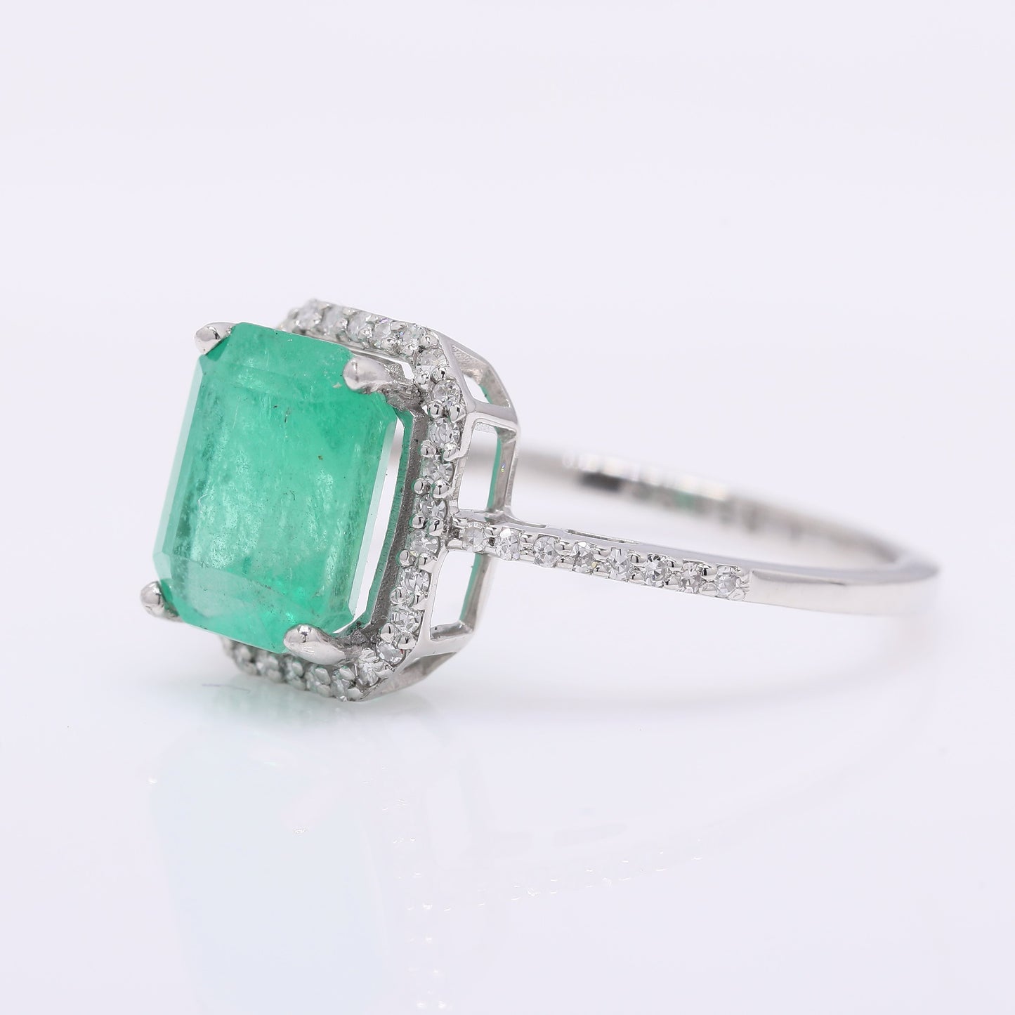 2.74 Ct Octagon Step Cut Natural Emerald 950 Platinum Ring