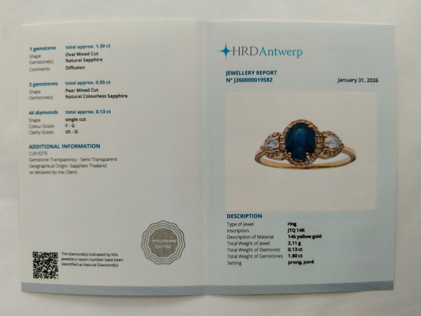 1.93 Ct Oval Mixed Cut Natural Sapphire 14K Gold Ring