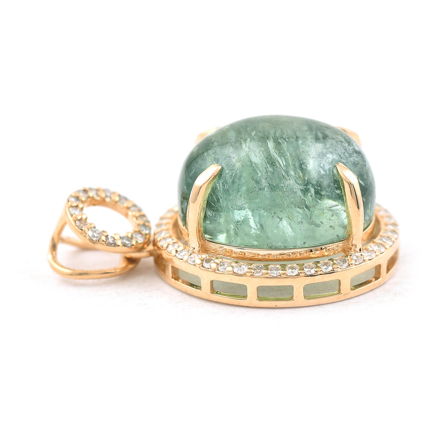 7.20 Ct Oval Cabochon Cut Natural Green Tourmaline 14K Gold Pendant