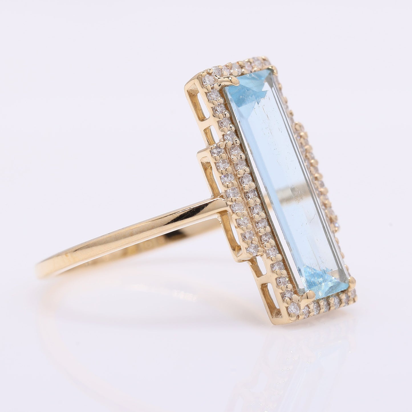 1.70 Ct Rectangle Step Cut Natural Aquamarine 14K Gold Ring