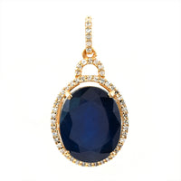 7.69 Ct Oval Mixed Cut Natural Sapphire 14K Gold Pendant