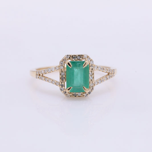 1.15 Ct Octagon Step Cut Natural Emerald 14K Gold Ring
