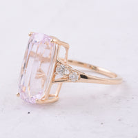 6.92 Ct Cushion Natural Kunzite 14K Gold Ring