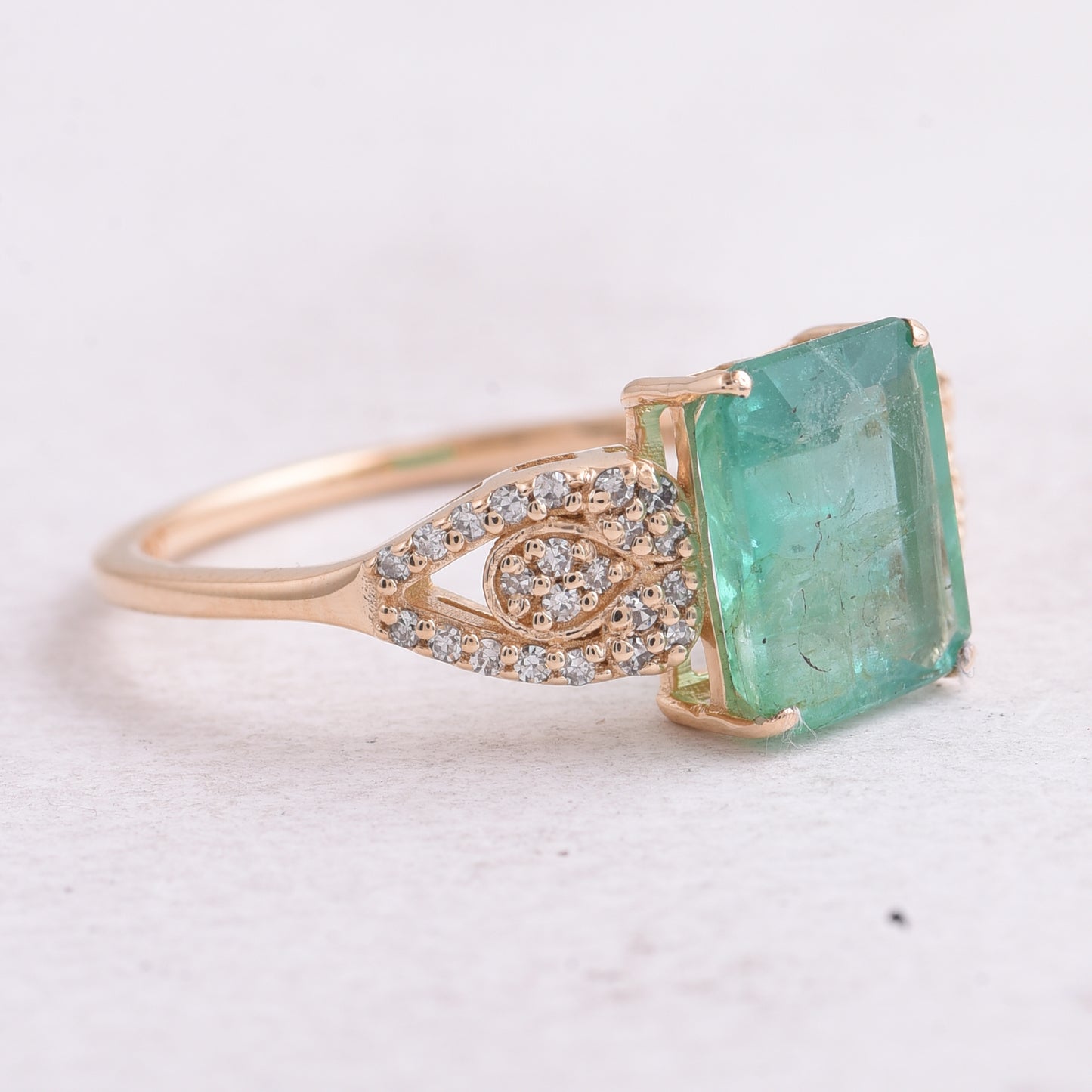 1.94 Ct Octagon Step Cut Natural Emerald 14K Gold Ring