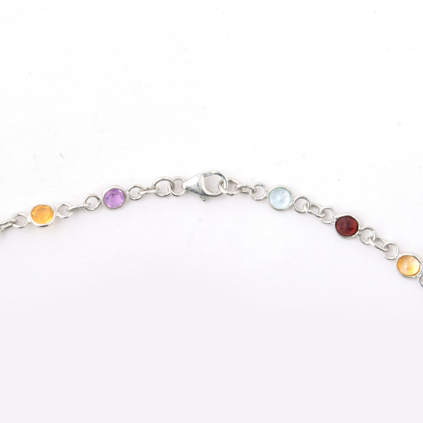 9.26 Ct Round Garnet, Peridot, Blue Topaz, Citrine, Amethyst 925 Sterling Silver Necklace