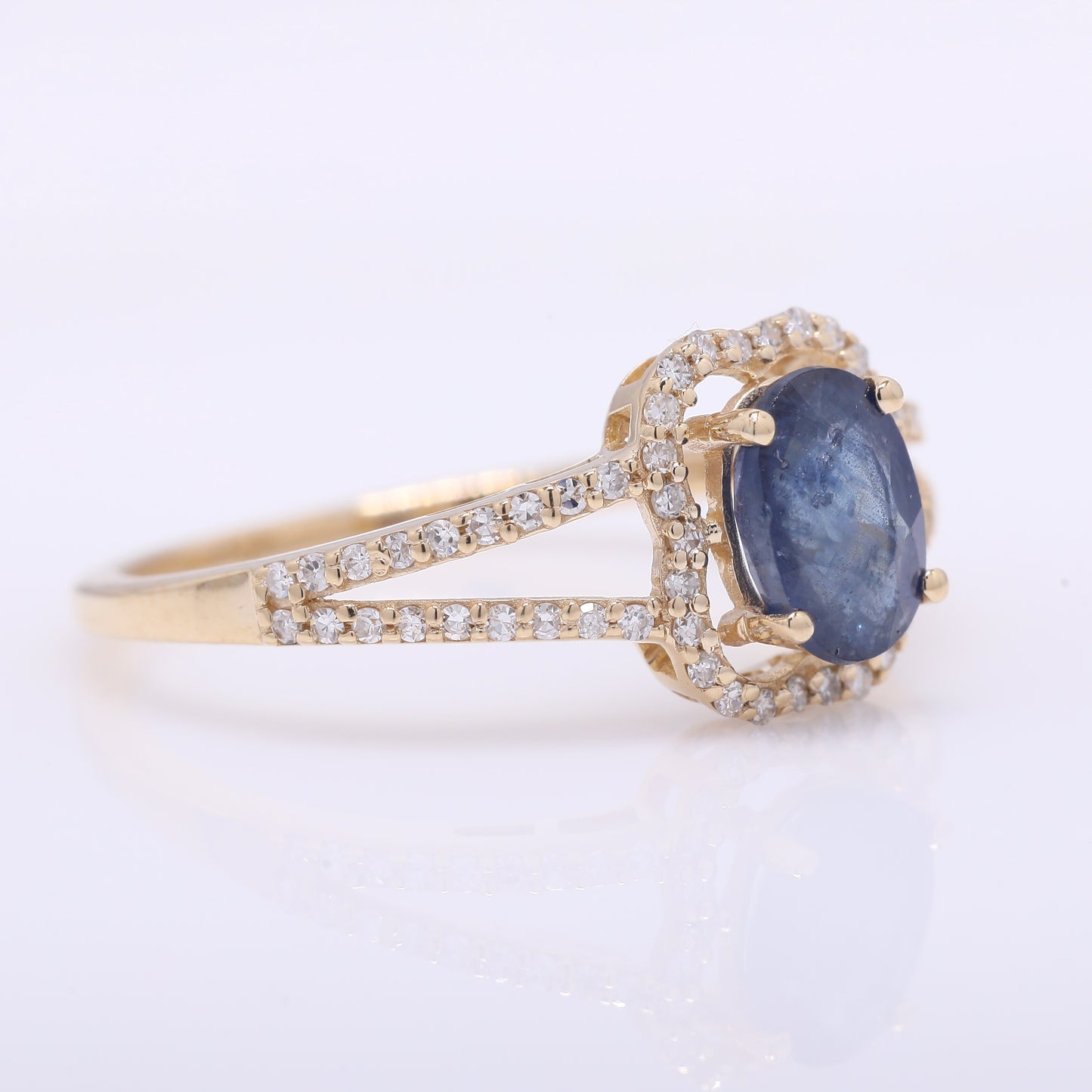 1.39 Ct Oval Mixed Cut Natural Sapphire 14K Gold Ring