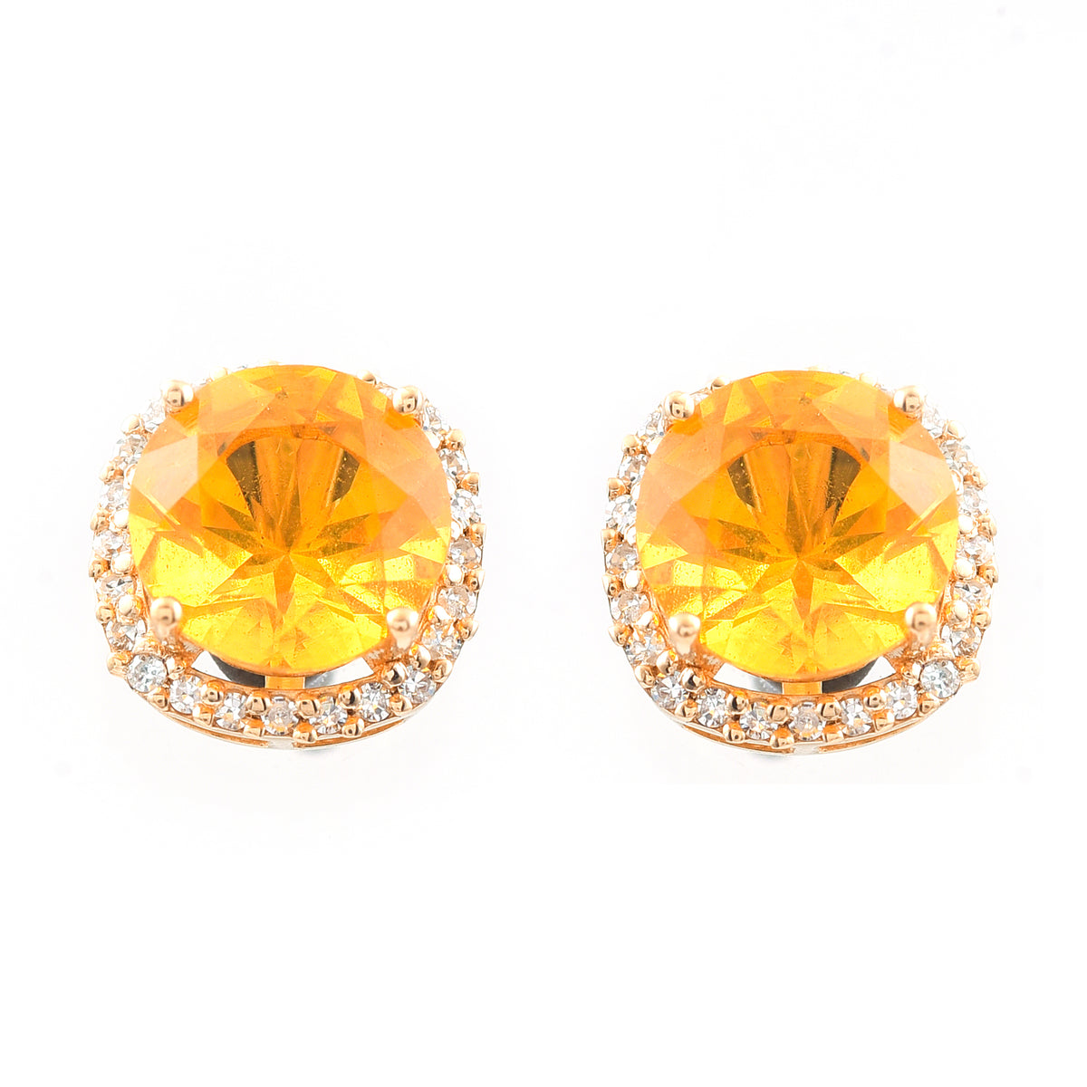 2.02 Ct Round Mixed Cut Natural Fire Opal 14K Gold Earrings