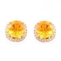 2.02 Ct Round Mixed Cut Natural Fire Opal 14K Gold Earrings