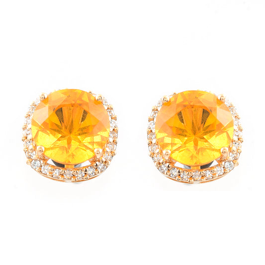 2.02 Ct Round Mixed Cut Natural Fire Opal 14K Gold Earrings