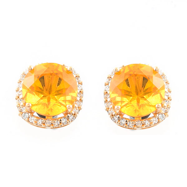 2.02 Ct Round Mixed Cut Natural Fire Opal 14K Gold Earrings