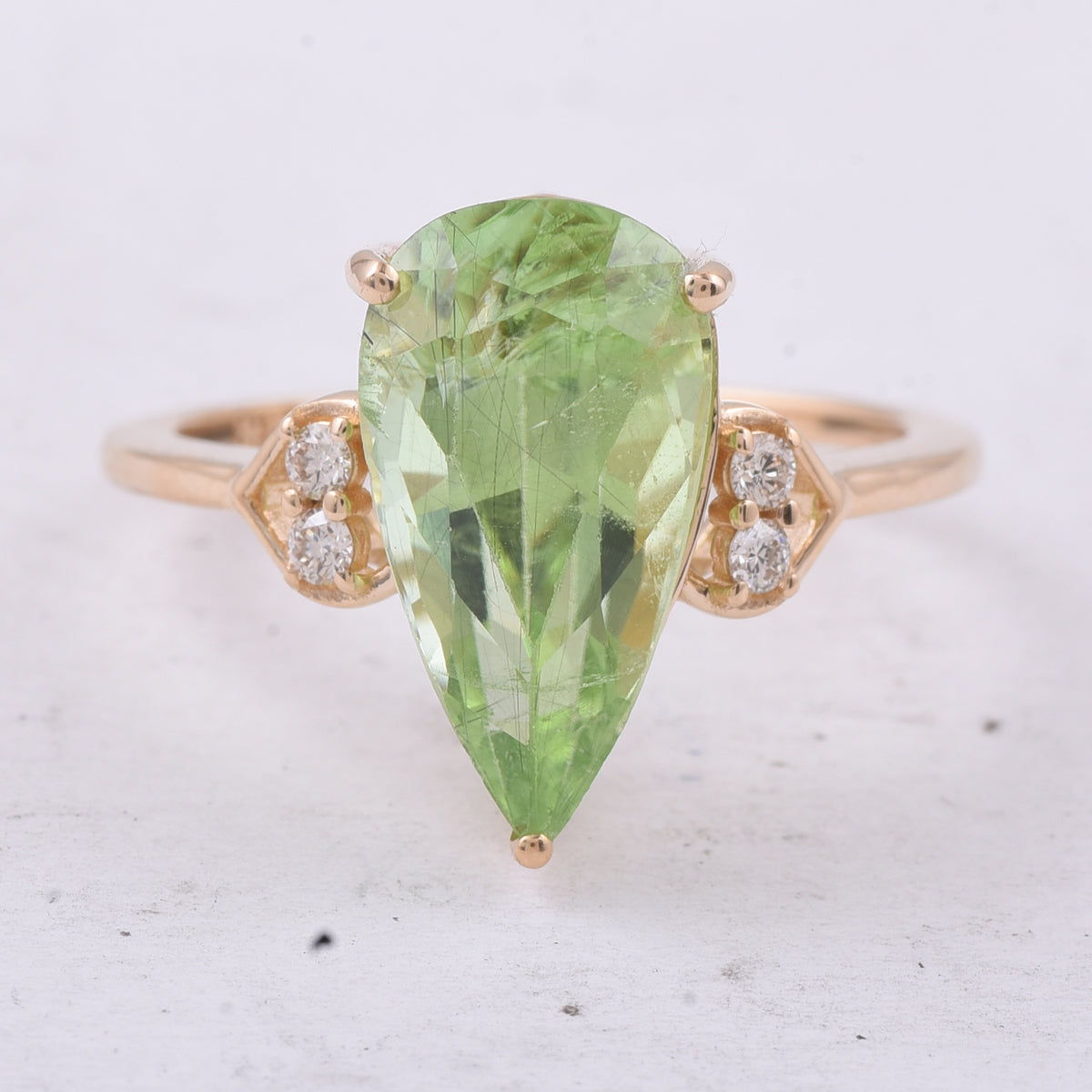 5.04 Ct Pear Natural Peridot 14K Gold Ring