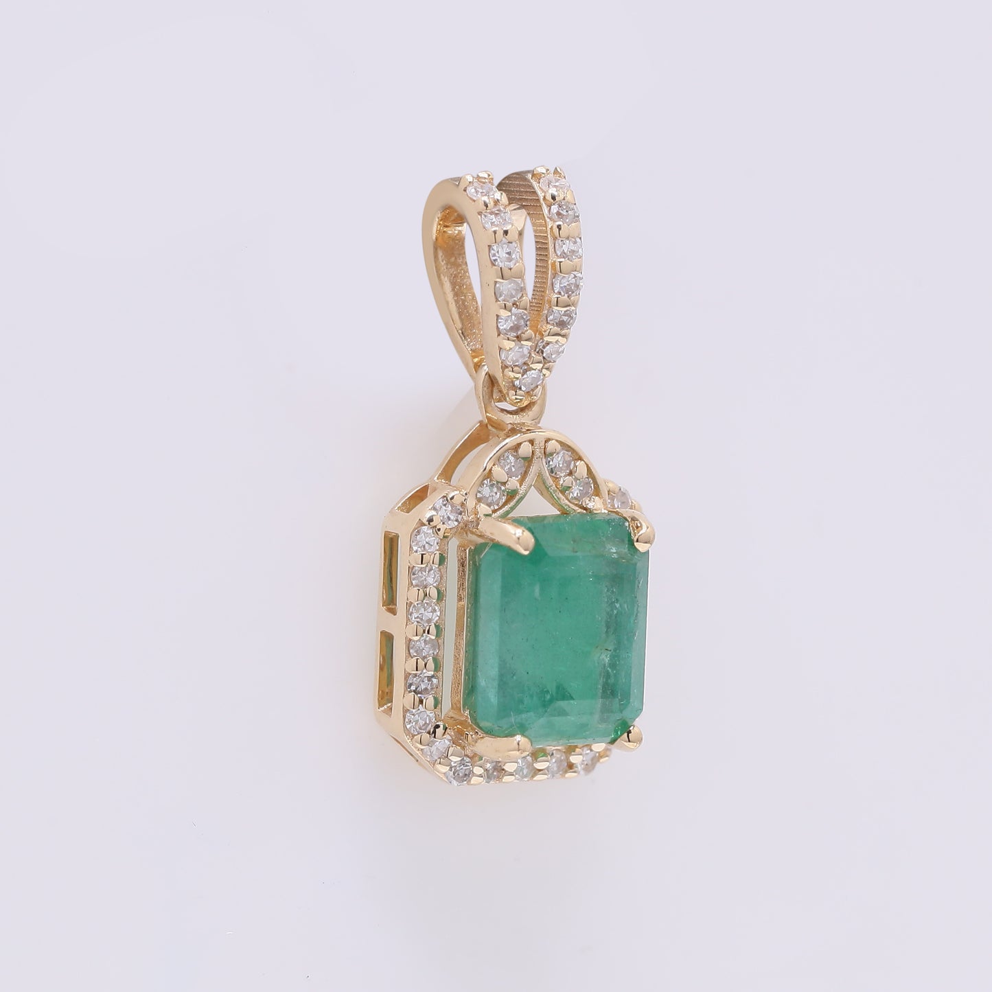 1.38 Ct Octagon Step Cut Natural Emerald 14K Gold Pendant