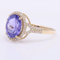 3.16 Ct Oval Mixed Cut Natural Tanzanite 14K Gold Ring