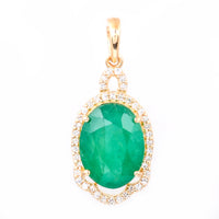 3.31 Ct Oval Natural Emerald 14K Gold Pendant
