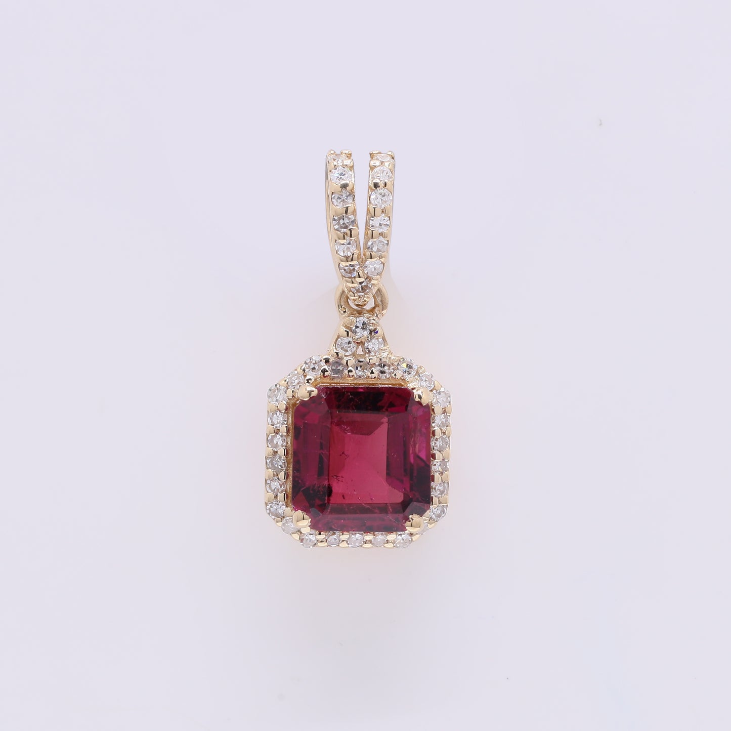 1.23 Ct Octagon Step Cut Natural Rubellite 14K Gold Pendant