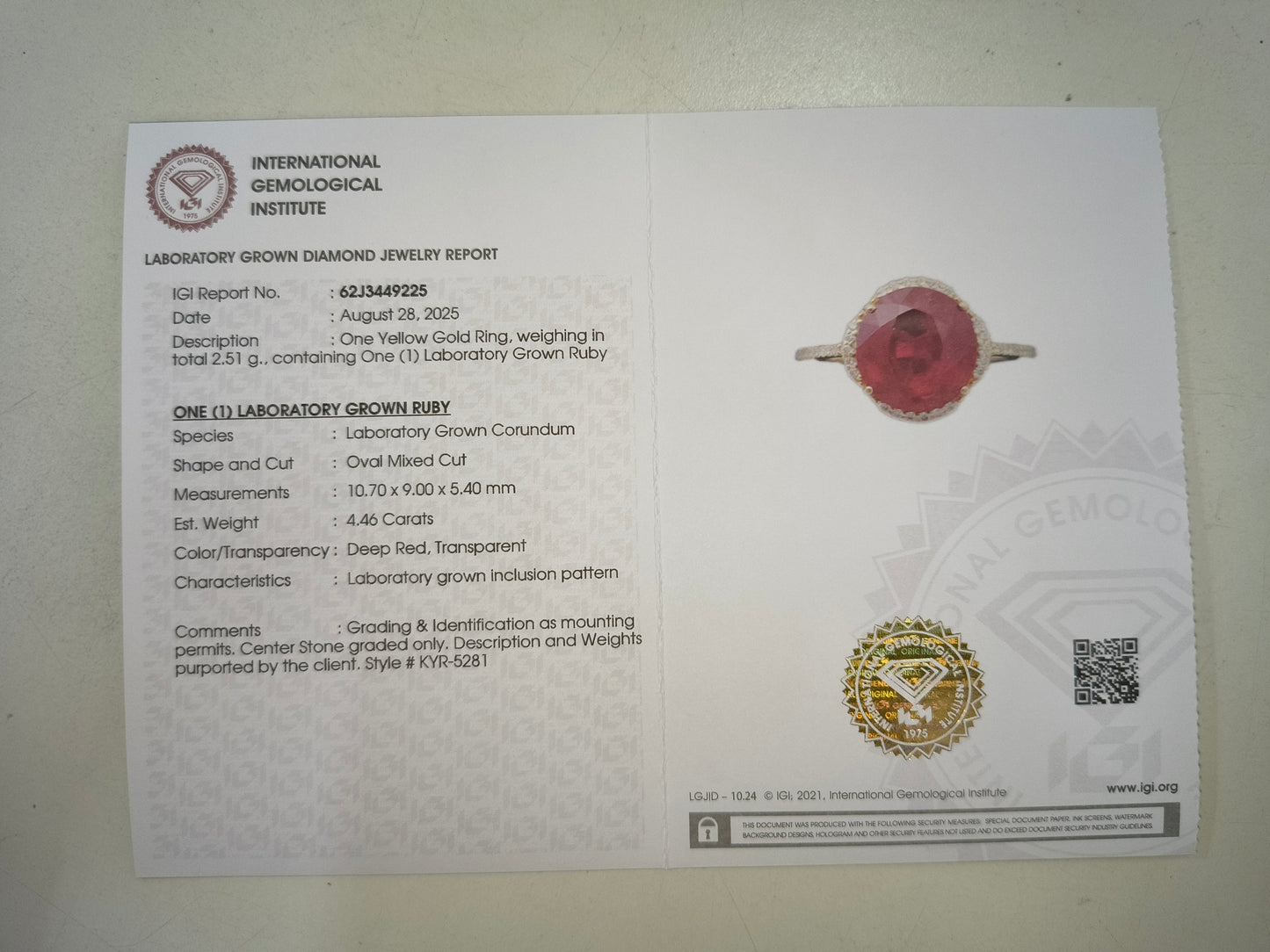 4.60 Ct Oval Mixed Cut Lab Grown Ruby 14K Gold Ring