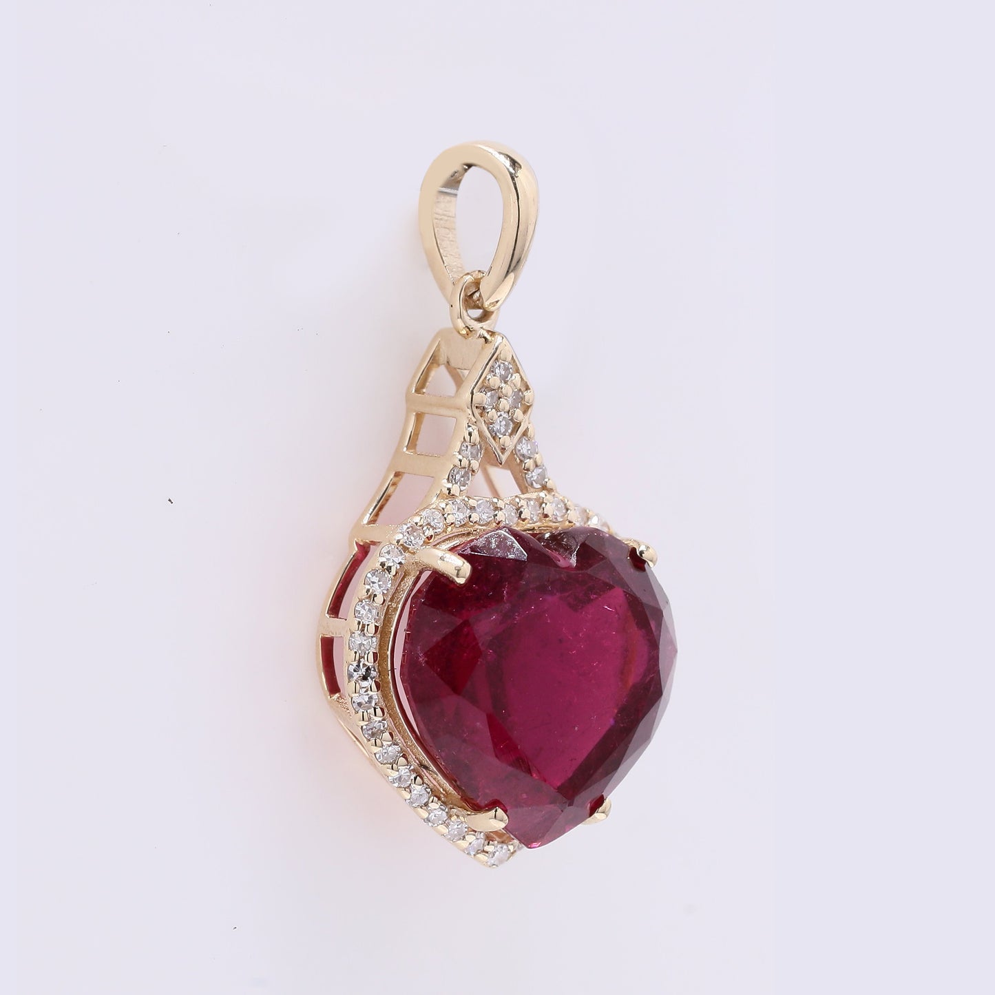5.17 Ct Heart Mixed Cut Natural Rubellite 14K Gold Pendant