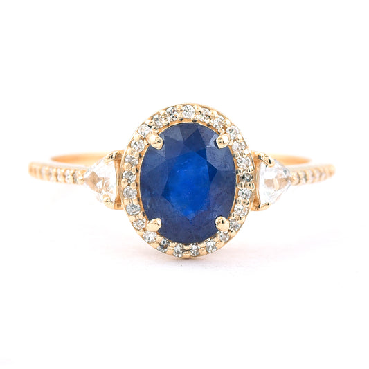 1.88 Ct Oval Mixed Cut Natural Sapphire 14K Gold Ring