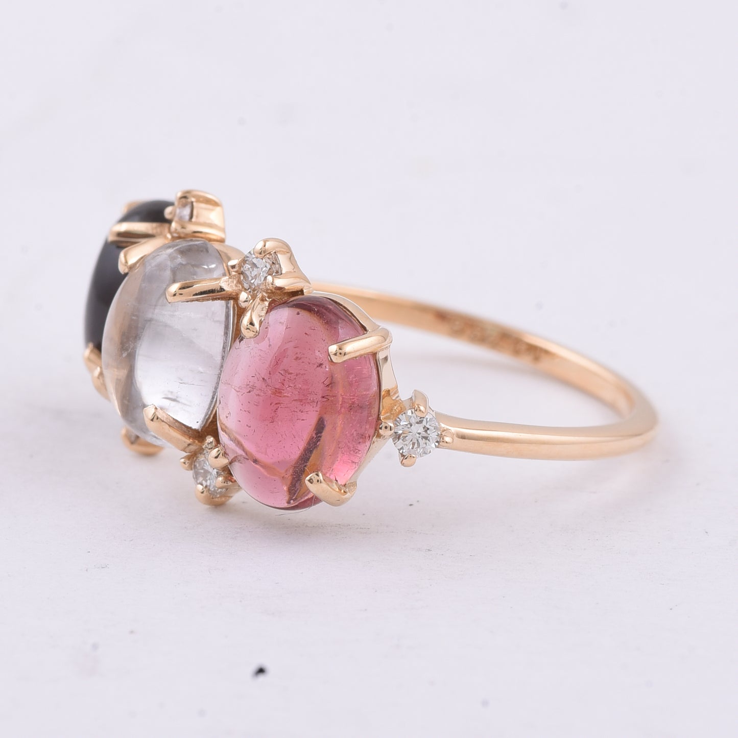 4.34 Ct Oval Cabochon Cut Natural Multi-Coloured Tourmaline 14K Gold Ring