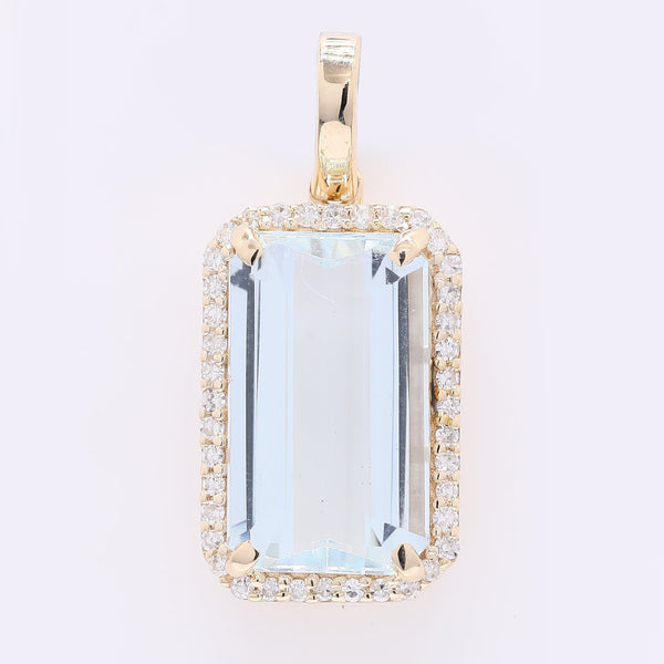 3.12 Ct Octagon Step Cut Natural Aquamarine 14K Gold Pendant