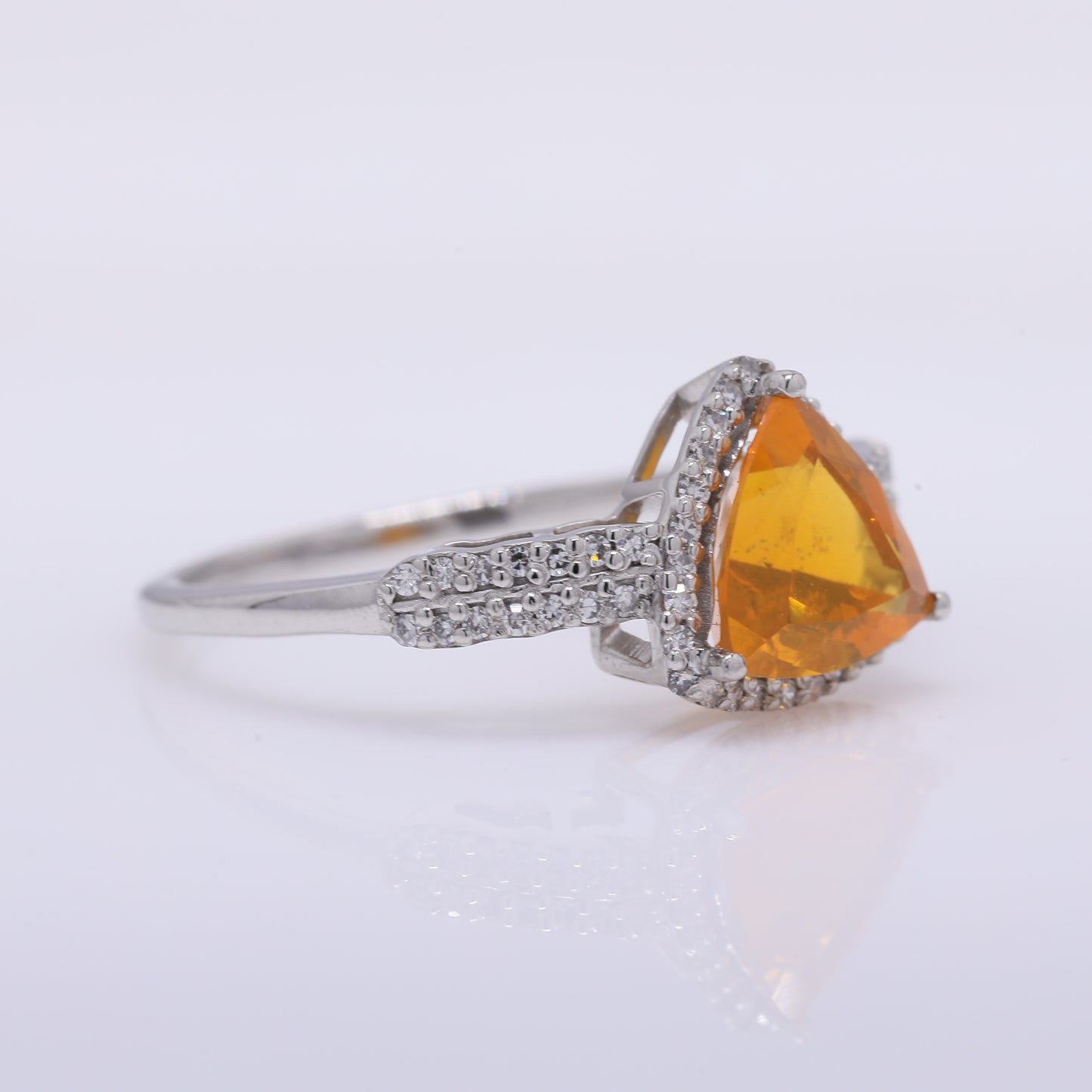 1.20 Ct Triangle Mixed Cut Natural Fire Opal 950 Platinum Ring