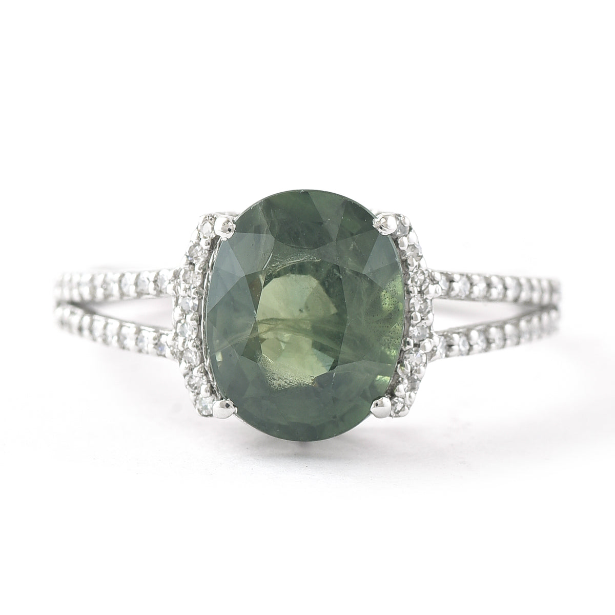 3.27 Ct Oval Mixed Cut Natural Green Sapphire 950 Platinum Ring