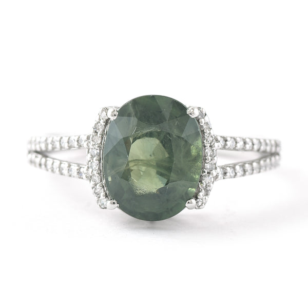 3.27 Ct Oval Mixed Cut Natural Green Sapphire 950 Platinum Ring
