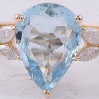 2.45 Ct Pear Natural Aquamarine 14K Gold Ring