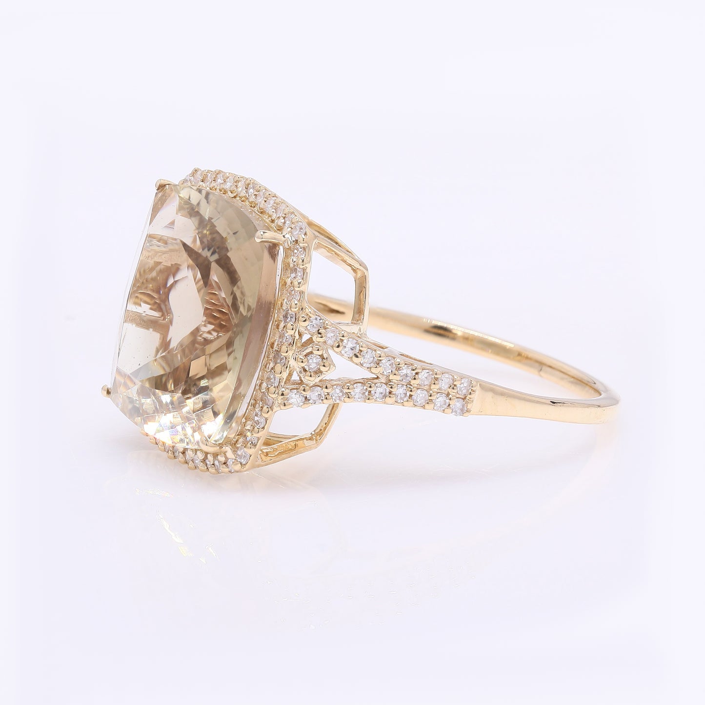 6.46 Ct Cushion Mixed Cut Natural Sunstone 14K Gold Ring