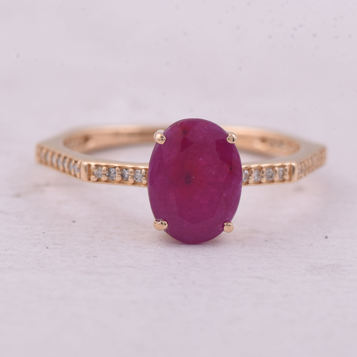 1.54 Ct Oval Mixed Cut Natural Ruby 14K Gold Ring