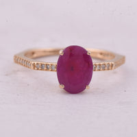 1.54 Ct Oval Mixed Cut Natural Ruby 14K Gold Ring