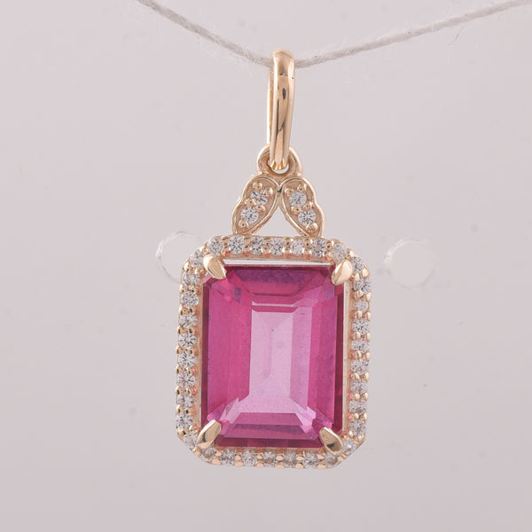 3.35 Ct Octagon Pink Topaz 9K Gold Pendant