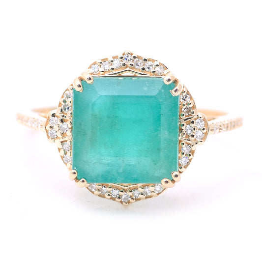 3.75 Ct Octagon Step Cut Natural Emerald 14K Gold Ring