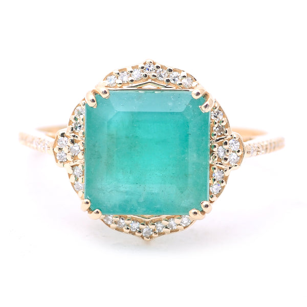 3.75 Ct Octagon Step Cut Natural Emerald 14K Gold Ring