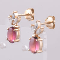1.49 Ct Oval Cabochon Cut Natural Pink Tourmaline 14K Gold Earrings