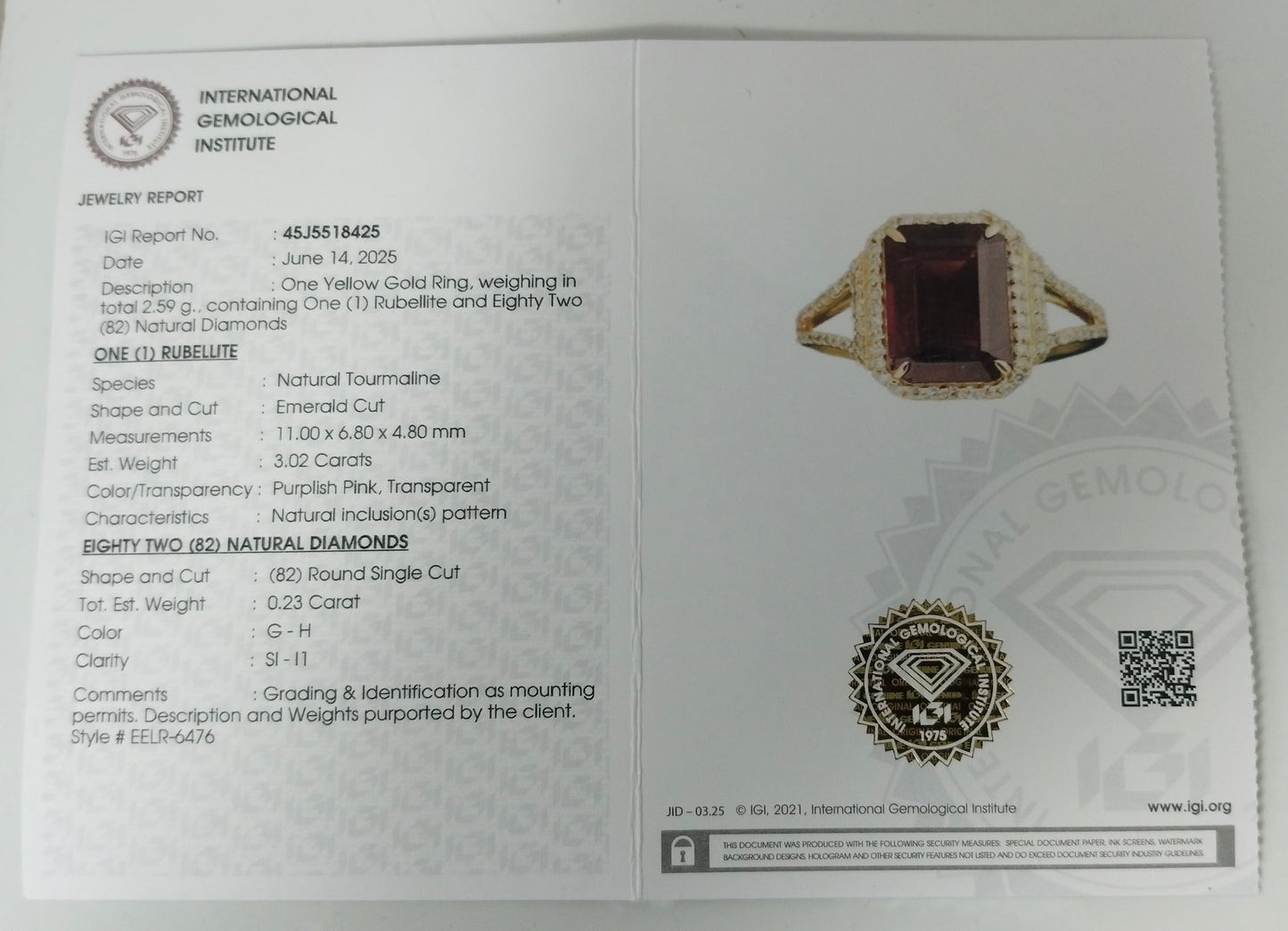 3.25 Ct Emerald Cut Natural Tourmaline 14K Gold Ring