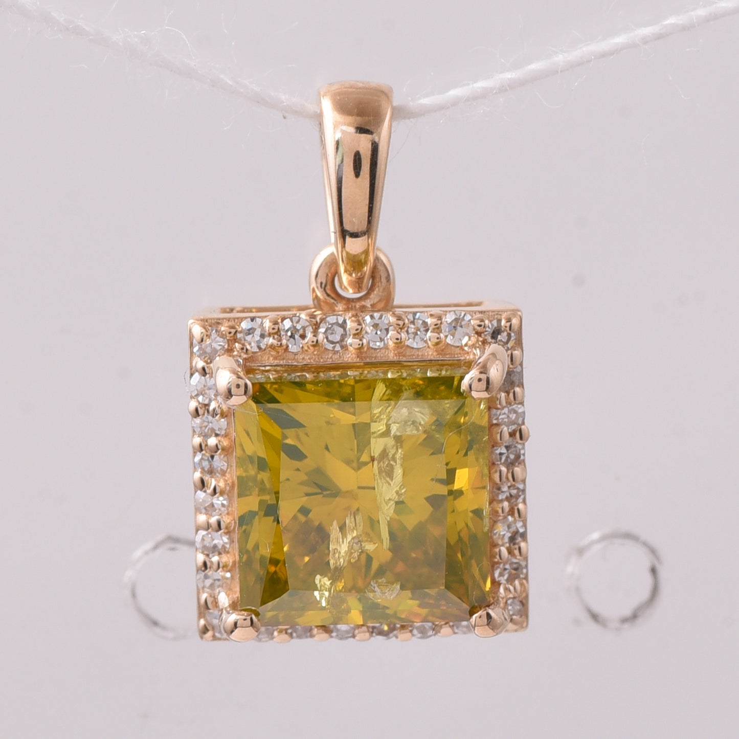 2.08 Ct Square Yellow Diamond 14K Gold Pendant
